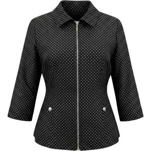 Attyre Womens Polka Dot Lightweight Jacket Size Medium 3/4 Sleeve Black White